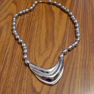 Napier Silver-Tone Sculpted V Pendant Beaded Necklace